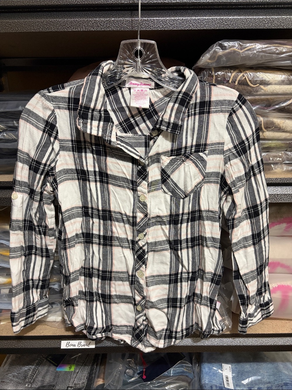 Tommy Bahama Black & White Plaid Button-Down Shirt for Kids